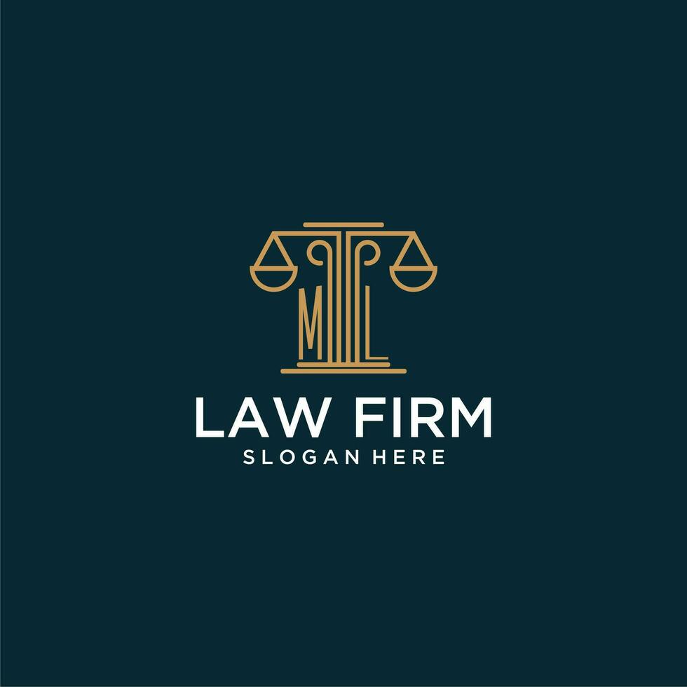 ML initial monogram logo for lawfirm with scale vector design