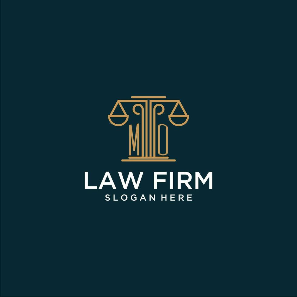 MO initial monogram logo for lawfirm with scale vector design