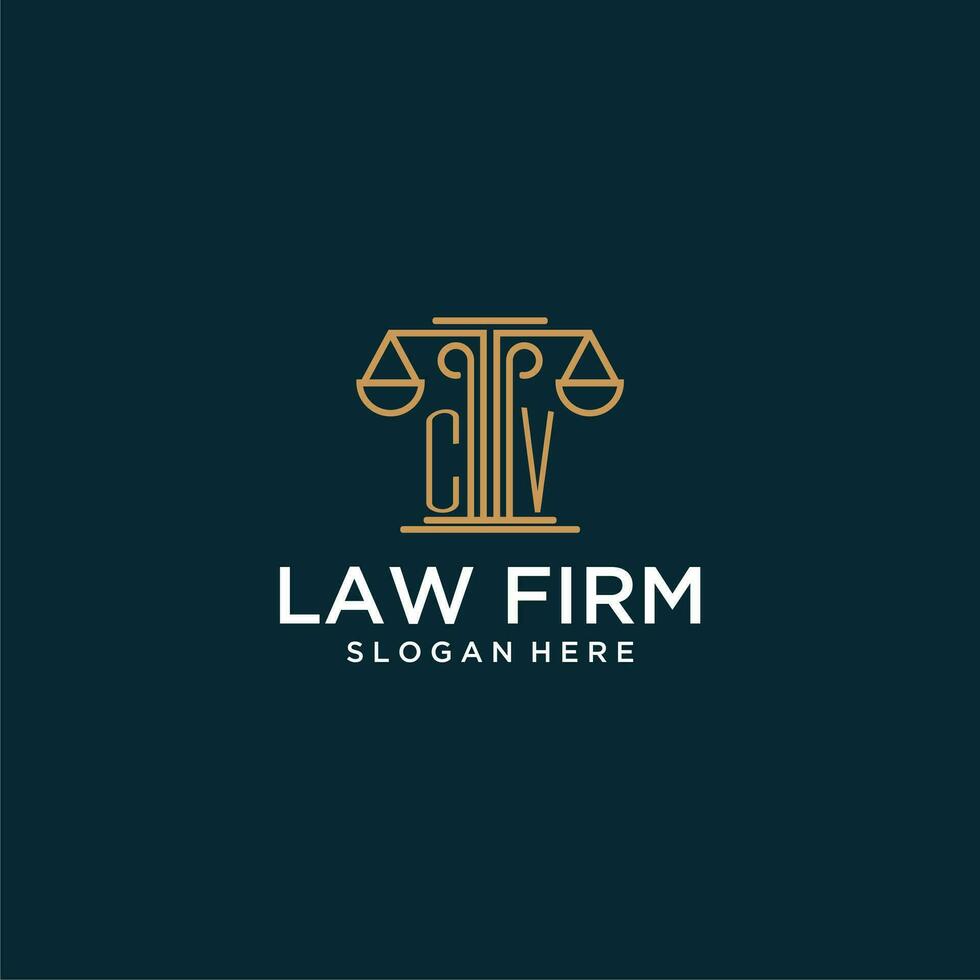 CV initial monogram logo for lawfirm with scale vector design