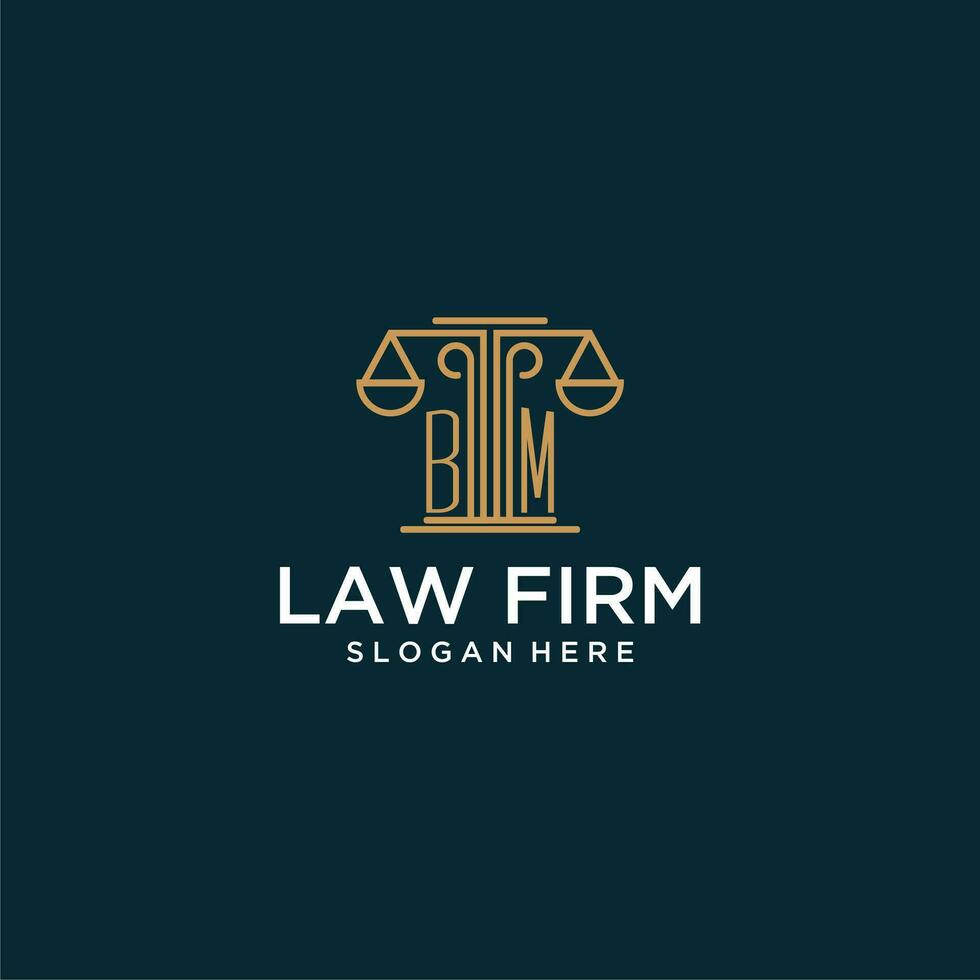 logotipo de monograma inicial bm para bufete de abogados con diseño de vector de escala