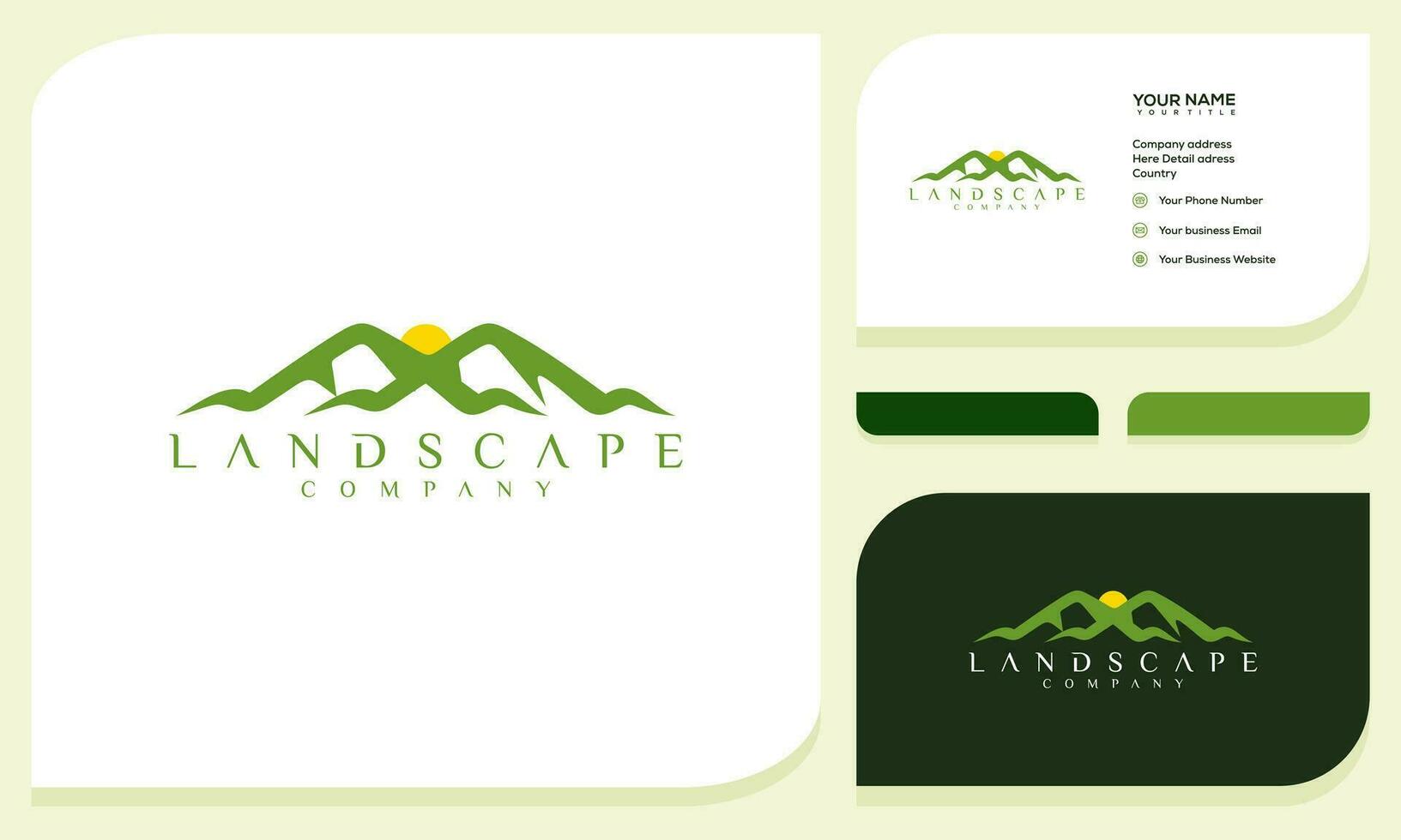 Minimalist Landscape Hills, Mountain Peaks Simple logo design Vector and business card