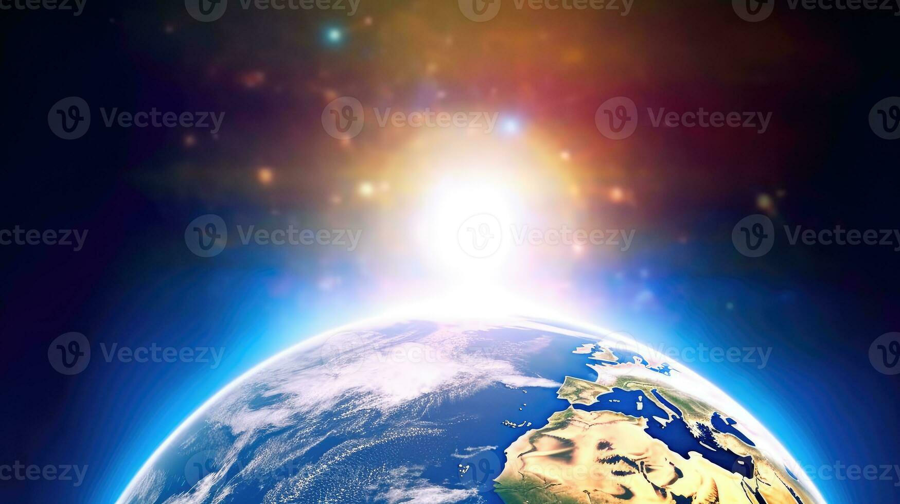View of the planet earth from space during a sunrise photo