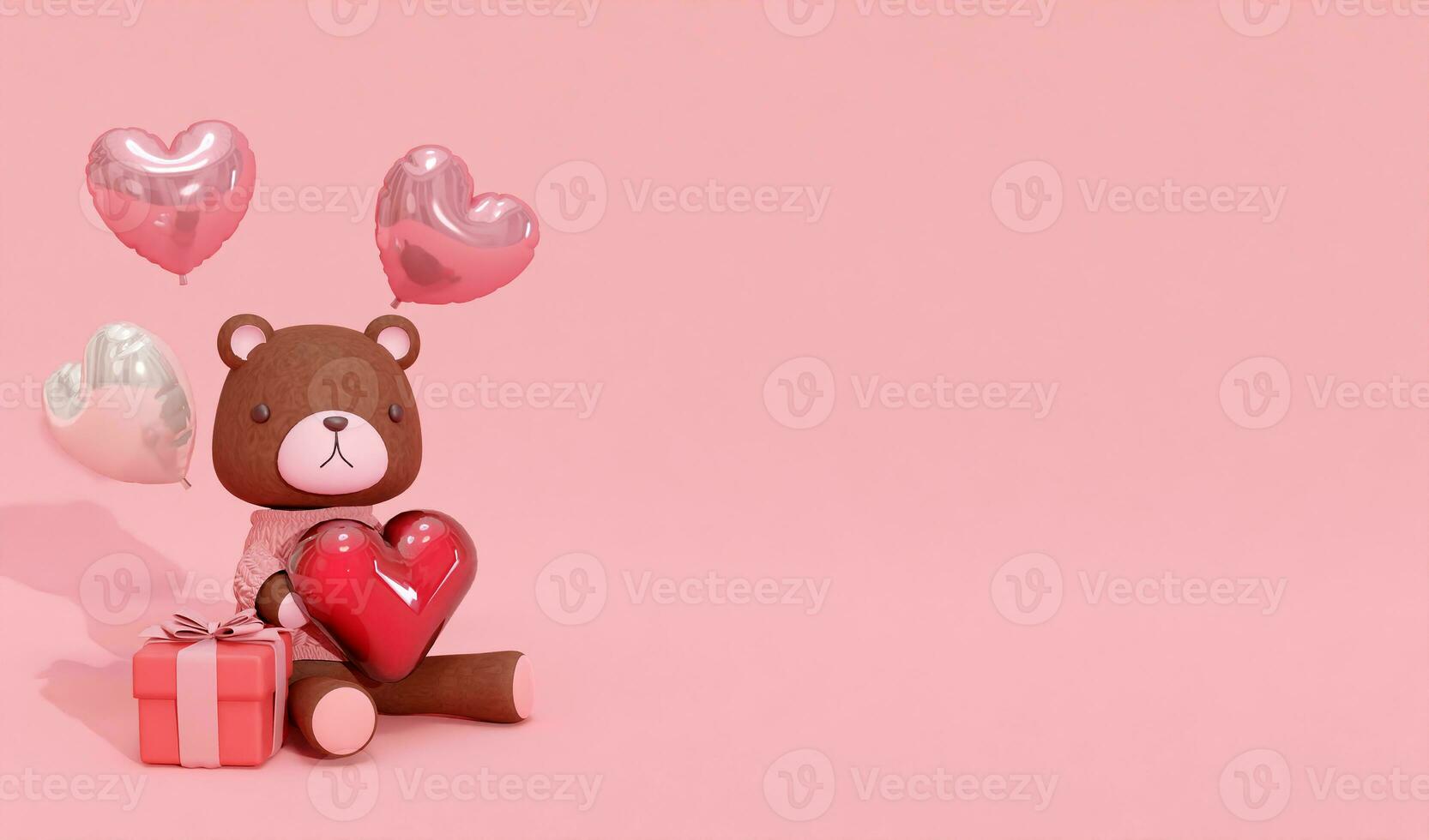 3D rendering pink background with cute little bear, suitable for Valentine's Day, wedding, birthday, etc. photo