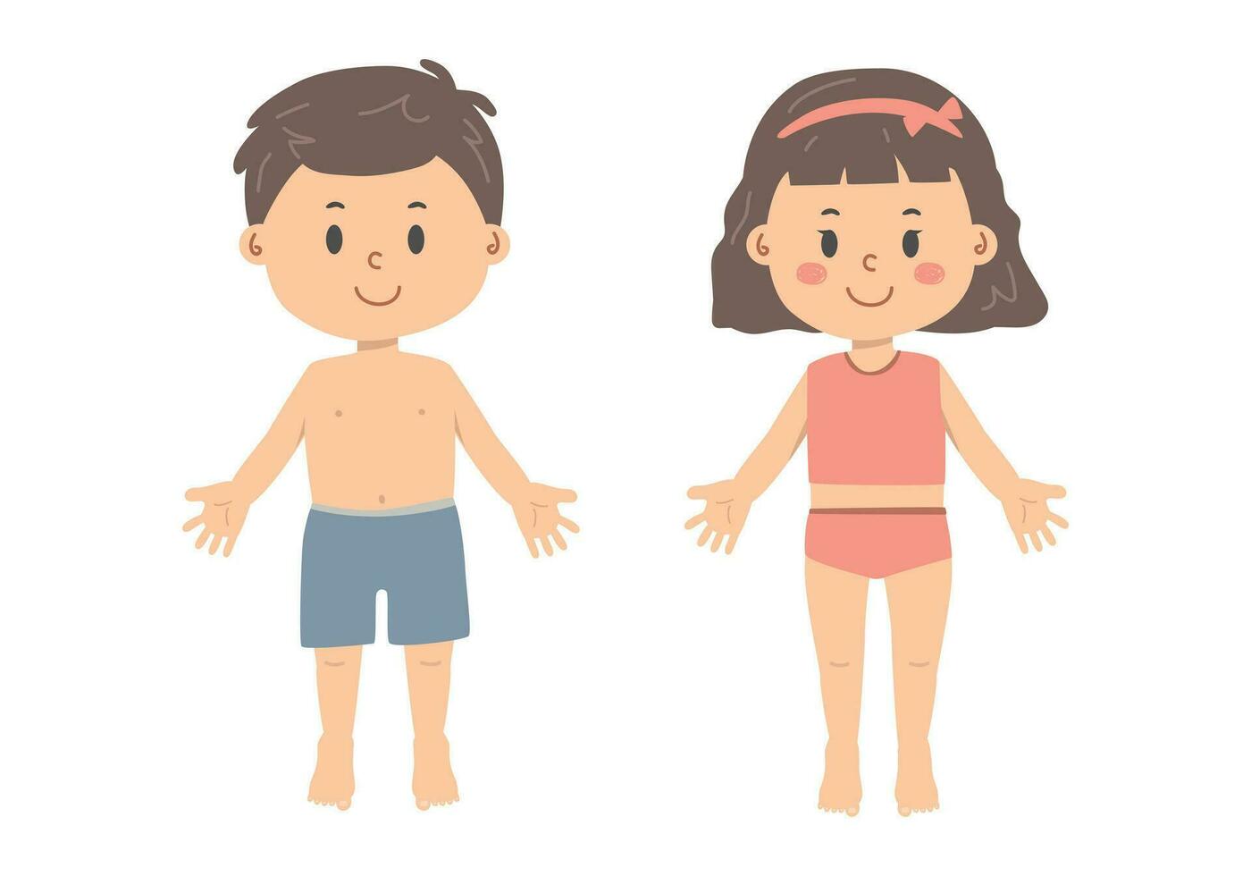 Human body vector illustration flat style. Cute boy and girl body clipart cartoon style. Human body vector illustration flat cartoon style. Head, eye, neck, shoulder, chest, leg, foot