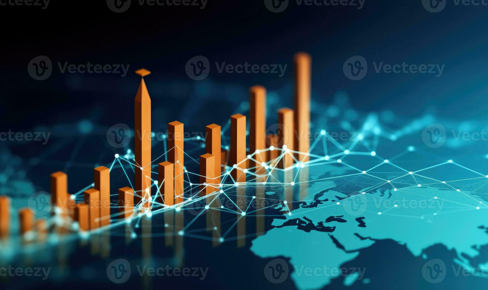 Financial stock market graph and candlestick chart on abstract background. Double exposure photo