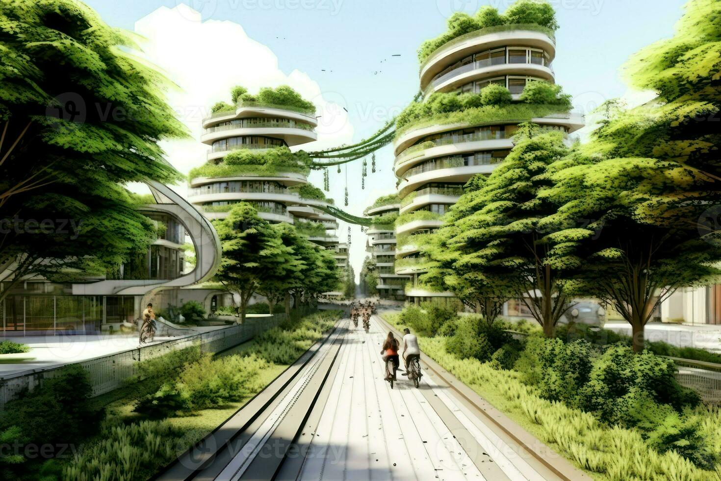 Bicycle in the park with modern building in the background photo