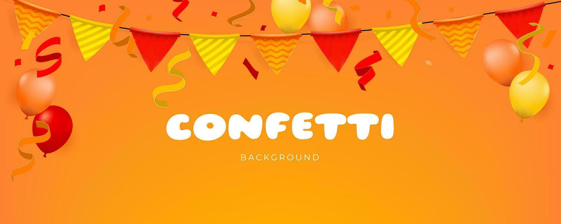 un naranja bandera con papel picado, banderas, y globos, creando atmósfera para un contento cumpleaños. diseño Perfecto para cumpleaños fiestas, aniversarios, o ninguna alegre evento. no ai generado. vector