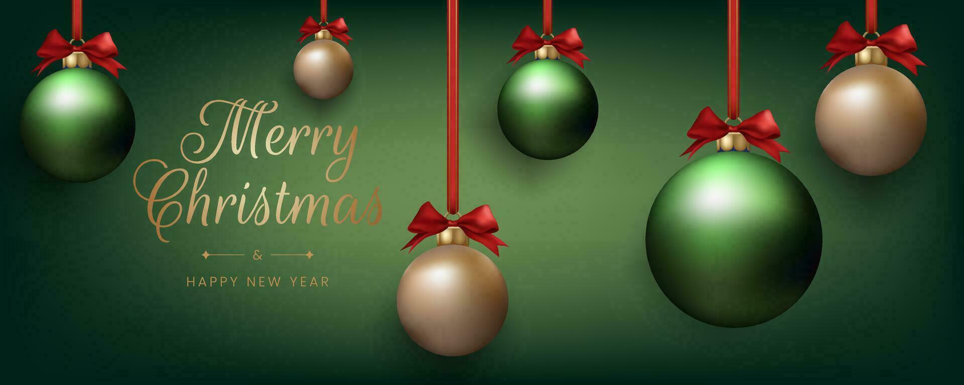 A realistic Christmas ball decoration in gold and green, creating a festive and elegant holiday atmosphere. Illustration is perfect for greeting cards, banners, and festive designs. Not AI generated. vector