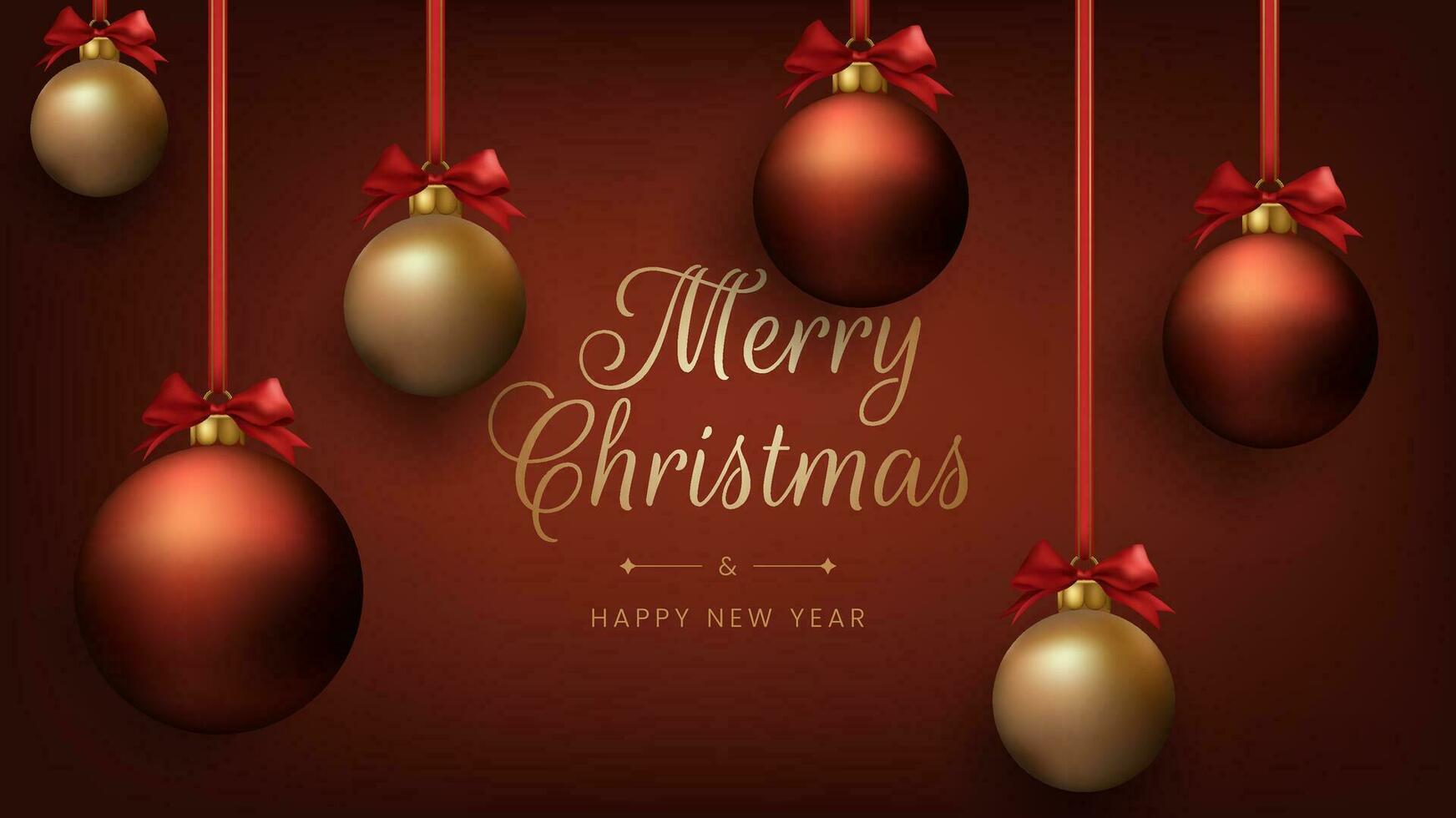 Merry Christmas banner adorned with red and gold balls, creating a festive and celebratory atmosphere. The design is perfect for holiday cards, invitations, and decorations. Not AI generated. vector