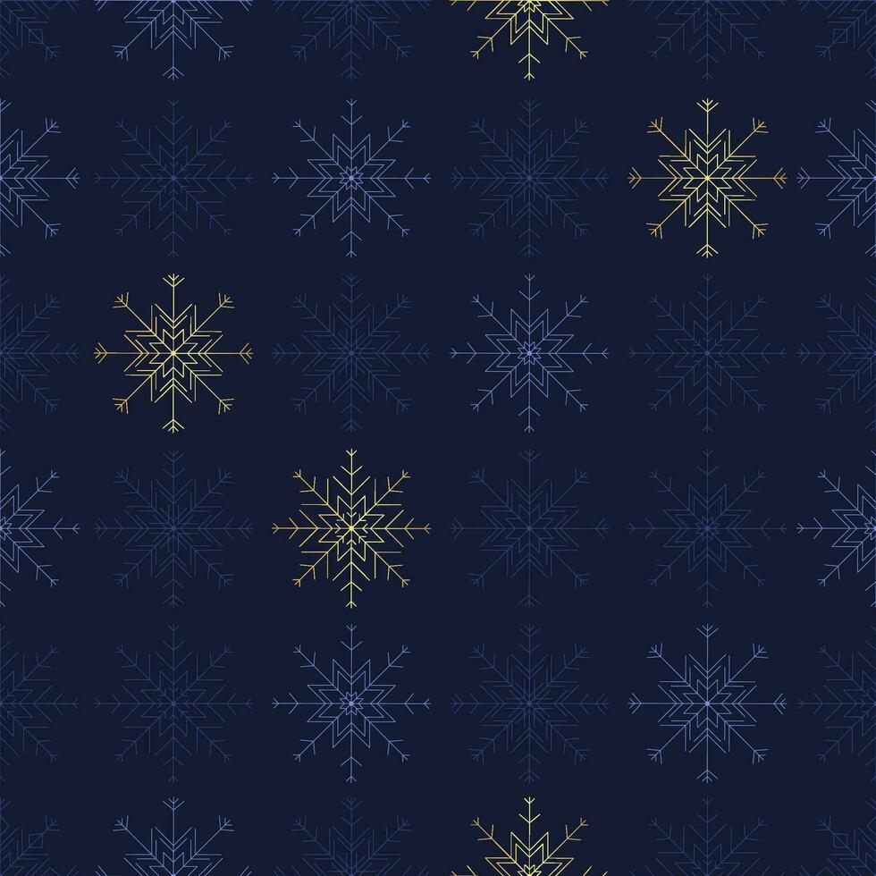 Seamless snowflake pattern in blue and gold, snowflake line geometric shapes, ideal for winter and Christmas themed designs. Not AI generated. vector