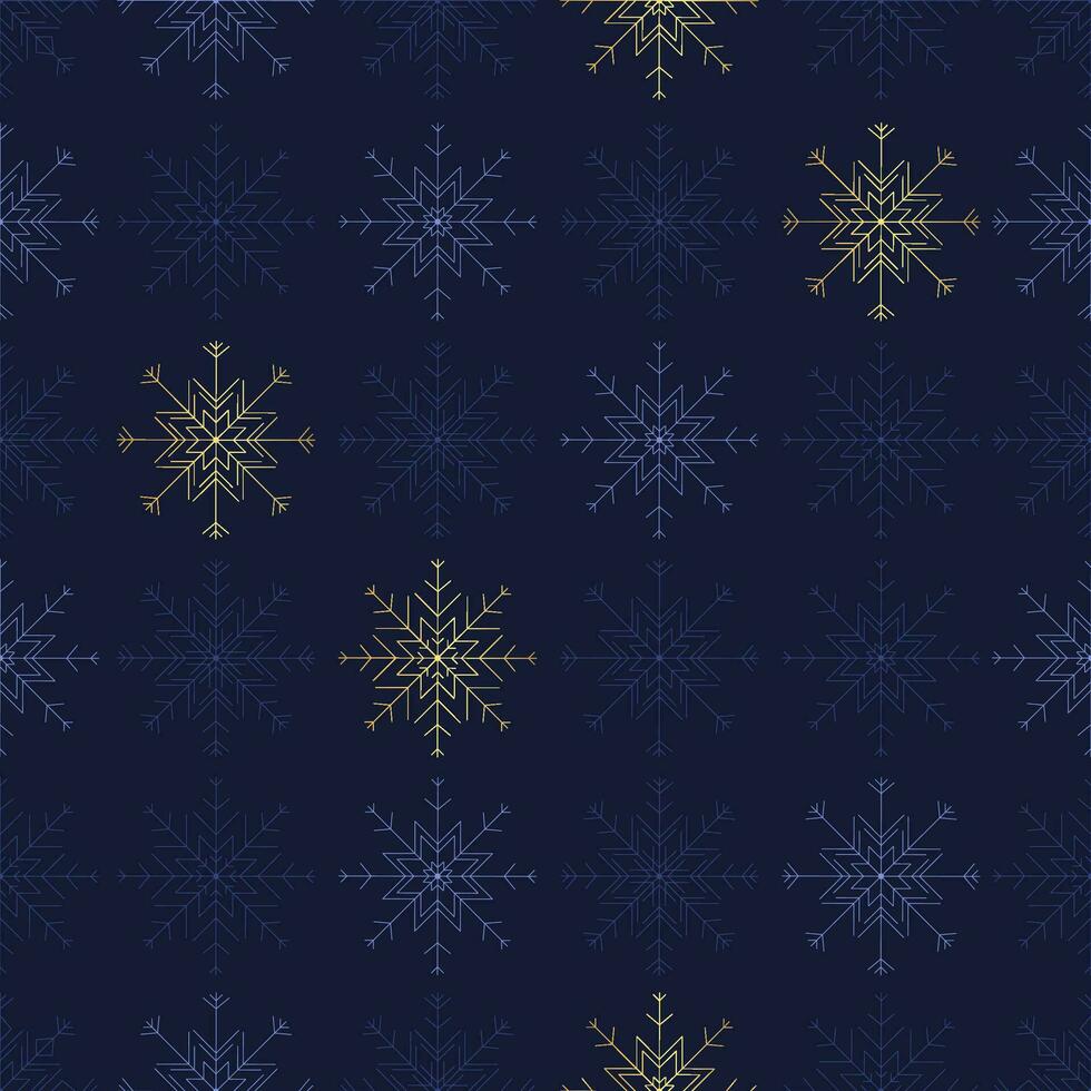 sin costura copo de nieve modelo en azul y oro, copo de nieve línea geométrico formas, ideal para invierno y Navidad temática diseños no ai generado. vector