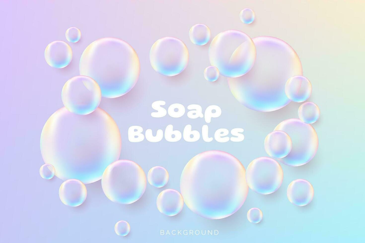 Realistic soap bubbles. Cute banner. Transparent bubbles with a glossy rainbow surface, conveying a clean and airy concept. Not AI generated. vector