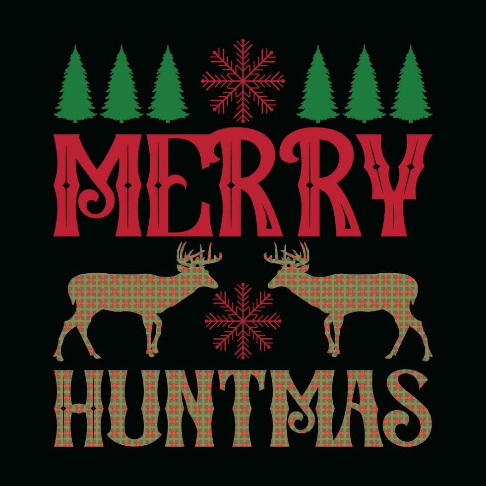 Merry Christmas deer hunting vector