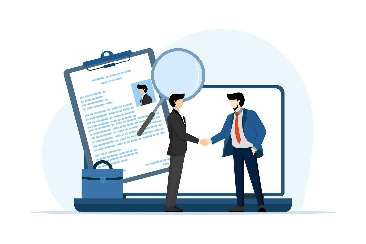 Concept of online recruitment, HR, human resource management, employment. People of Character Choose the Best Candidate for a Job. HR Manager Looking for New Employees. vector flat illustration.