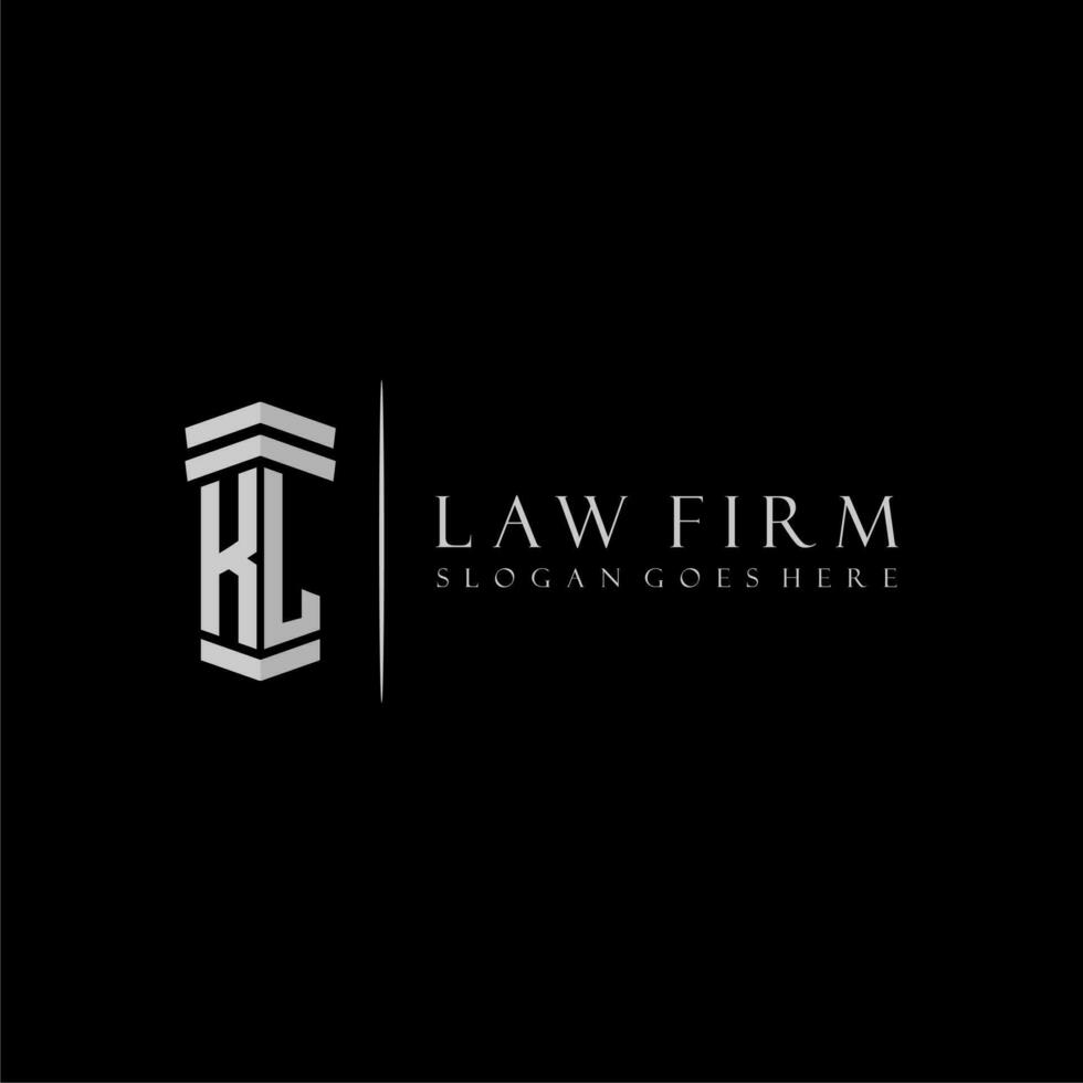 kl inicial monograma logo bufete de abogados con pilar diseño vector