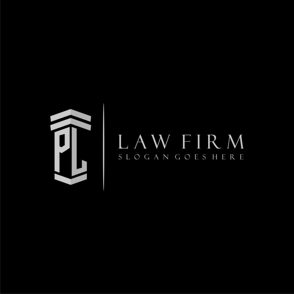 PL initial monogram logo lawfirm with pillar design vector