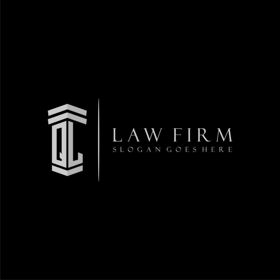 ql inicial monograma logo bufete de abogados con pilar diseño vector