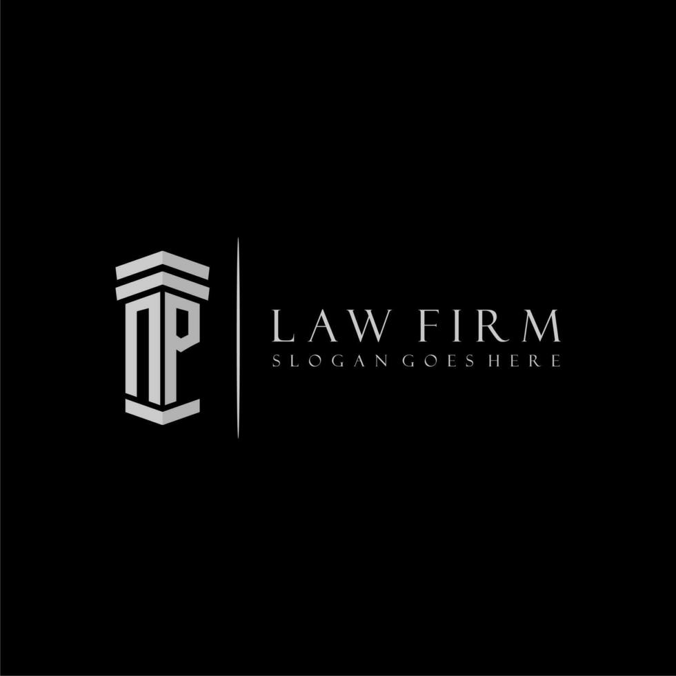 NP initial monogram logo lawfirm with pillar design vector