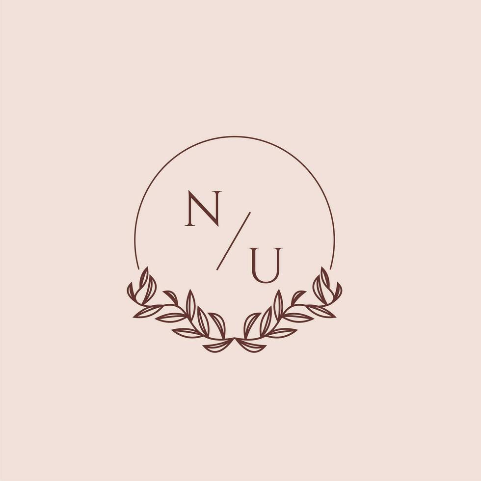 NU initial monogram wedding with creative circle line vector