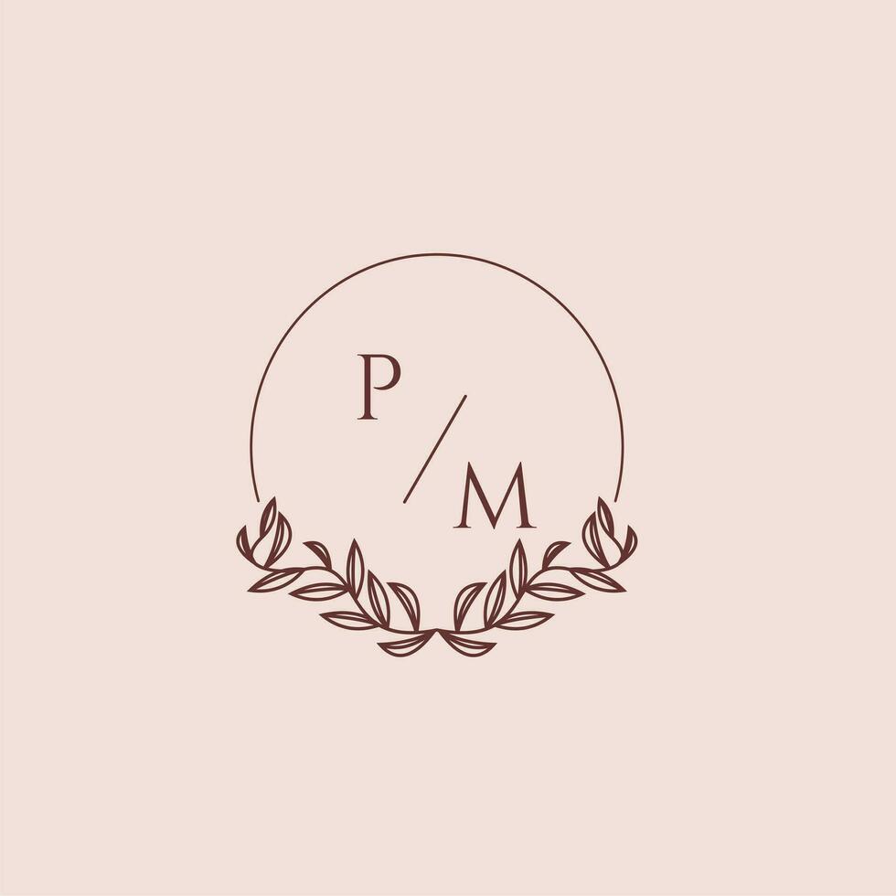 PM initial monogram wedding with creative circle line vector