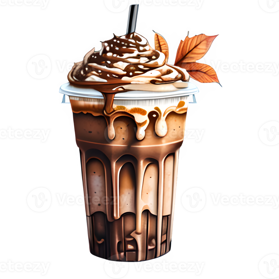 AI generated Fall iced coffee clipart illustration png