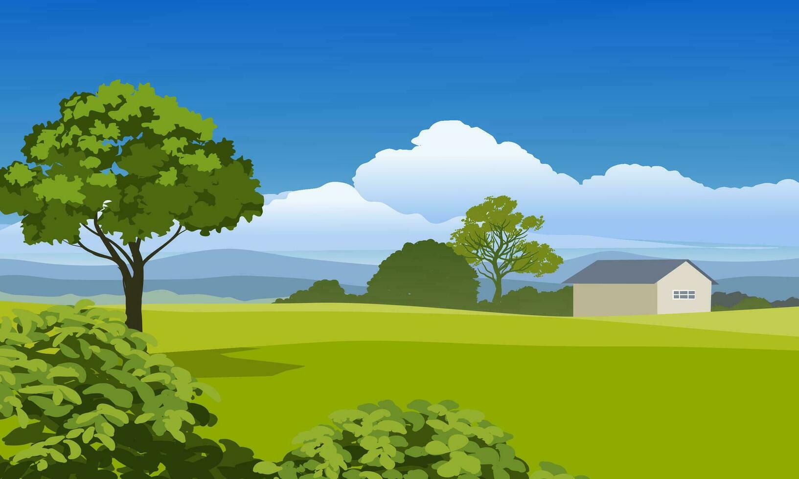 Rural countryside vector landscape illustration