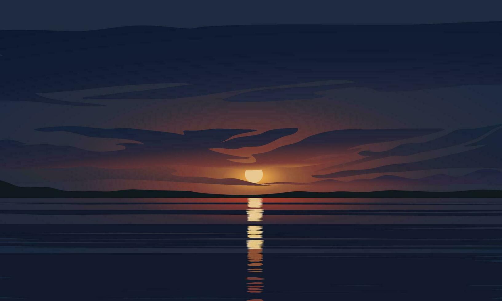 Sunset in the seaside. Vector illustration