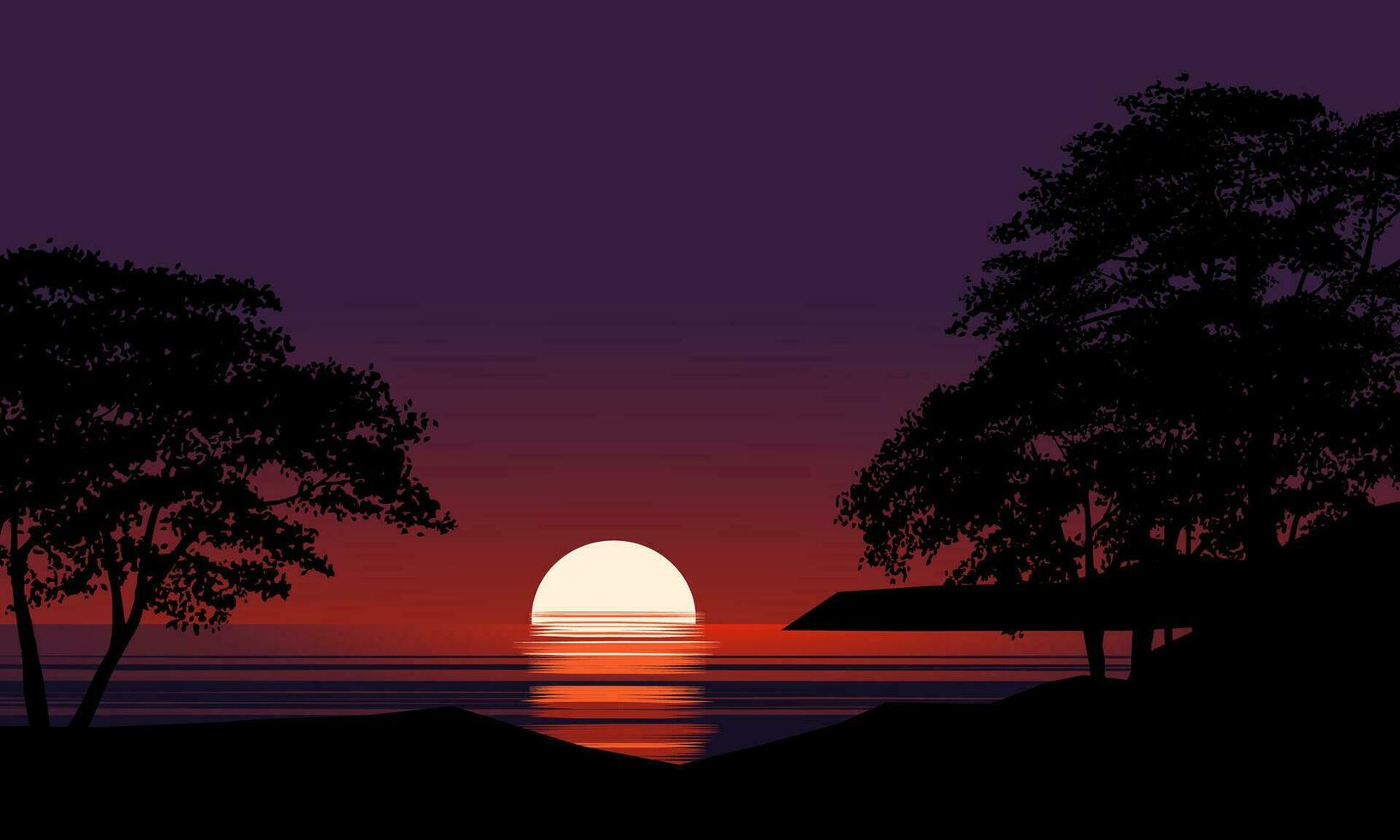 Sunset in beautiful beach. Vector nature landscape