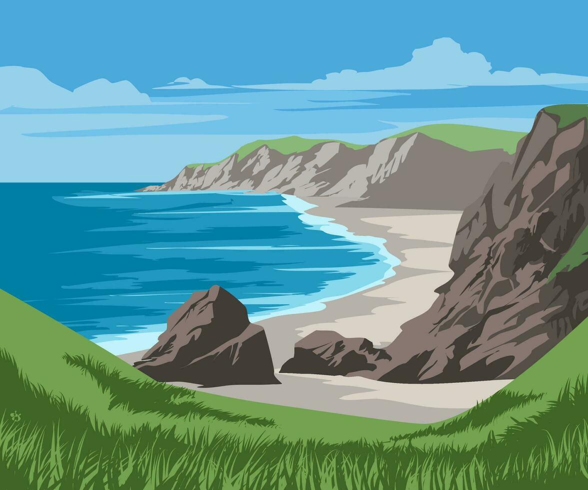 costa vector ilustración con acantilados y rocas