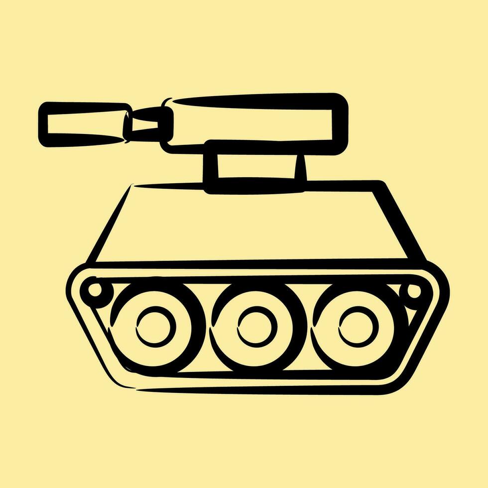 icono tanque. militar elementos. íconos en mano dibujado estilo. bueno para huellas dactilares, carteles, logo, infografía, etc. vector