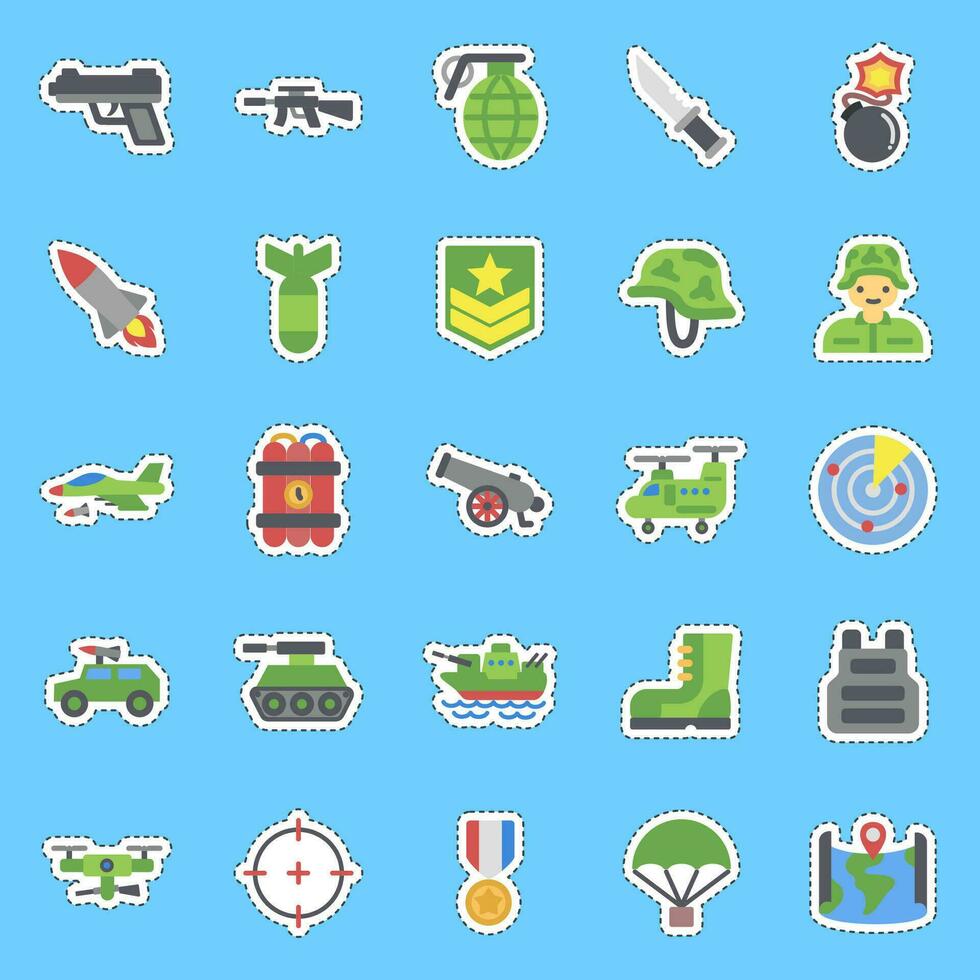 Cutting line sticker set of military. Military elements. Good for prints, posters, logo, infographics, etc. vector