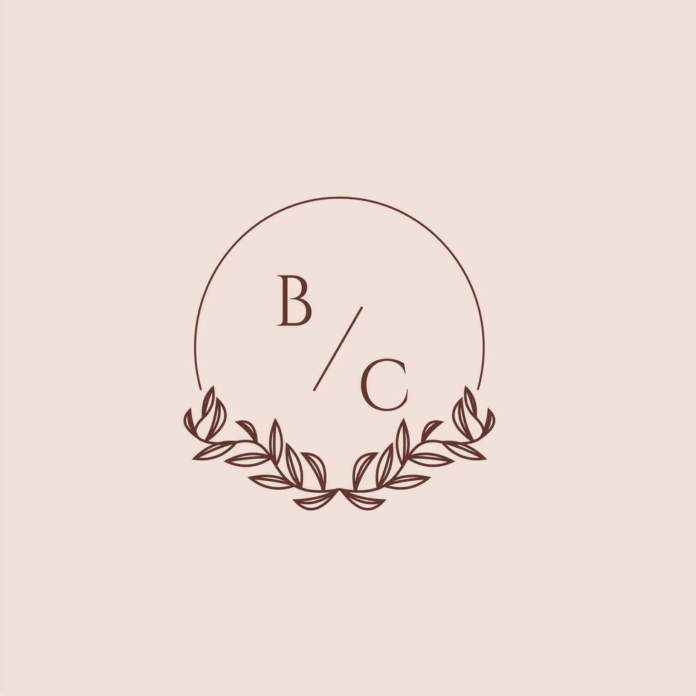 BC initial monogram wedding with creative circle line vector