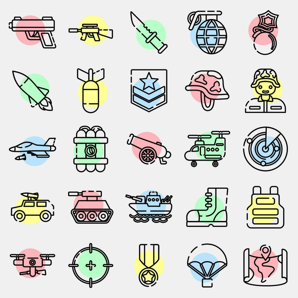 Icon set of military. Military elements. Icons in color spot style. Good for prints, posters, logo, infographics, etc. vector