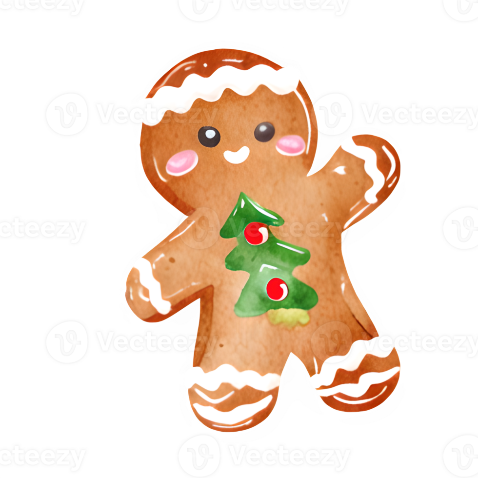 AI generated Christmas gingerbread man watercolor clipart png