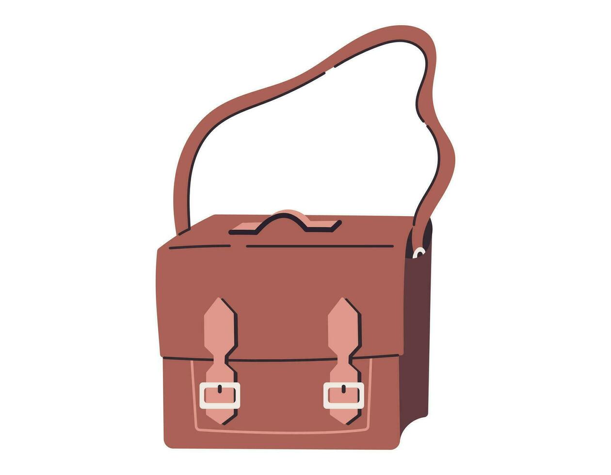 Elegant women flat brown handbag. Vector cartoon isolated fashion accessory bag.