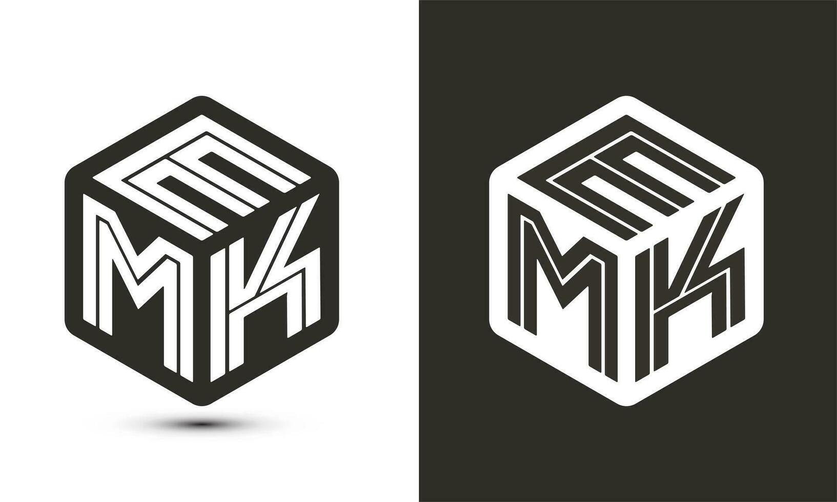 emk letra logo diseño con ilustrador cubo logo, vector logo moderno alfabeto fuente superposición estilo.