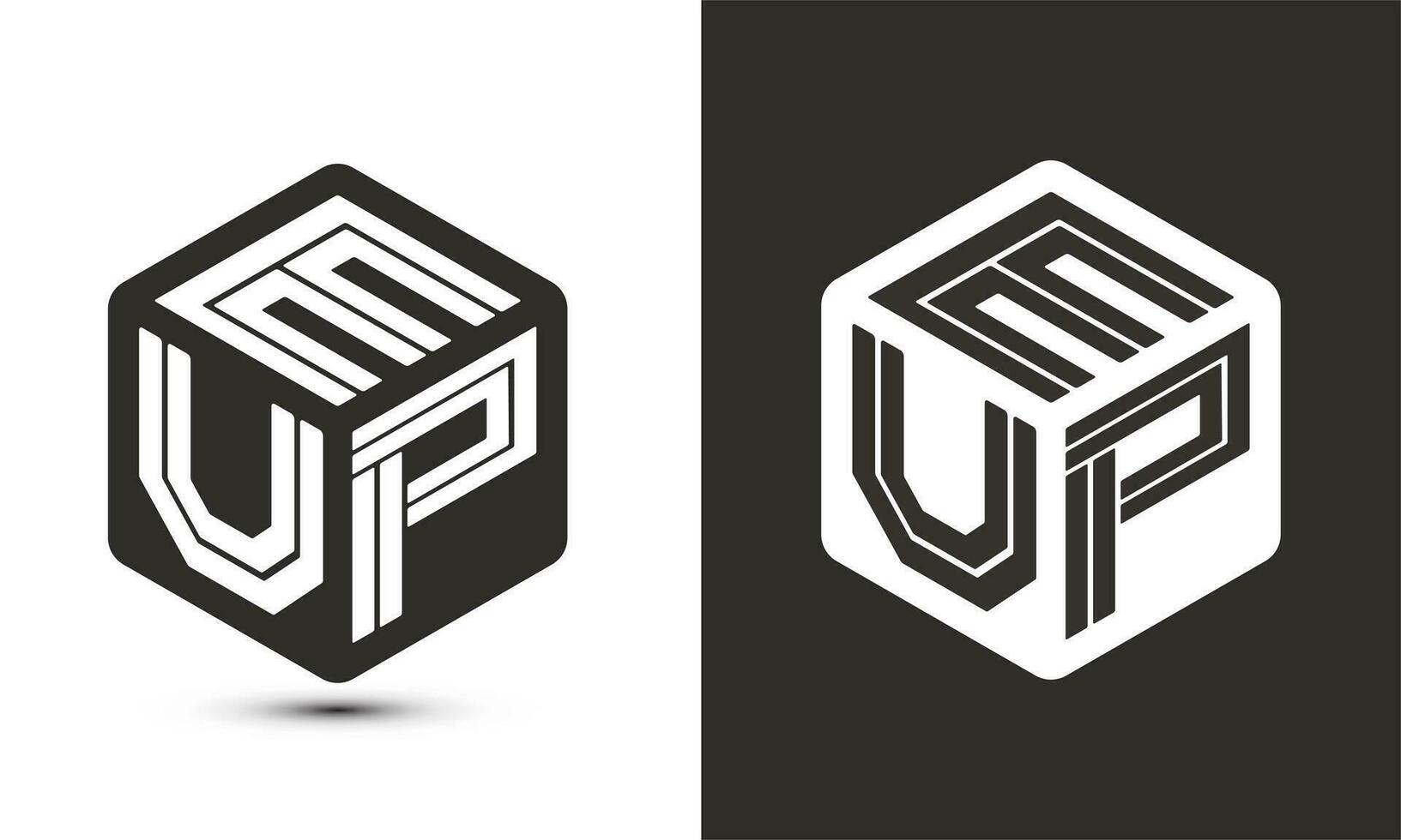 EUP letter logo design with illustrator cube logo, vector logo modern alphabet font overlap style.