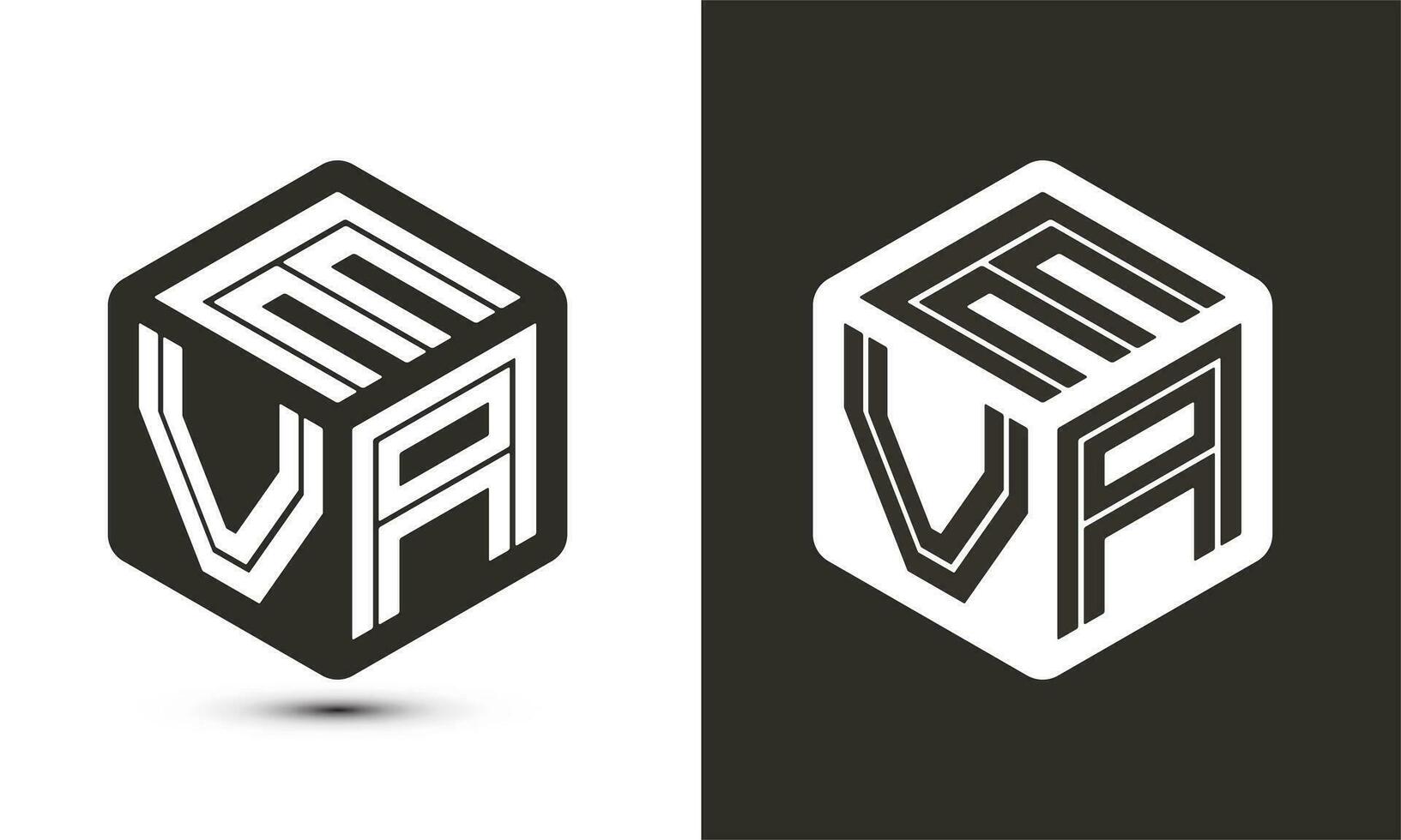 EVA letter logo design with illustrator cube logo, vector logo modern alphabet font overlap style.