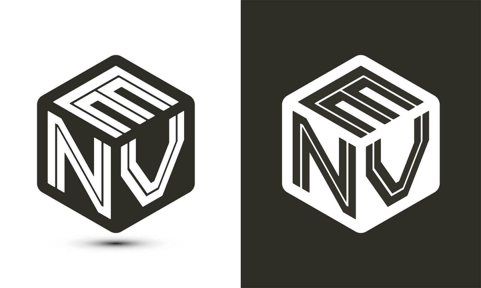 ENV letter logo design with illustrator cube logo, vector logo modern alphabet font overlap style.