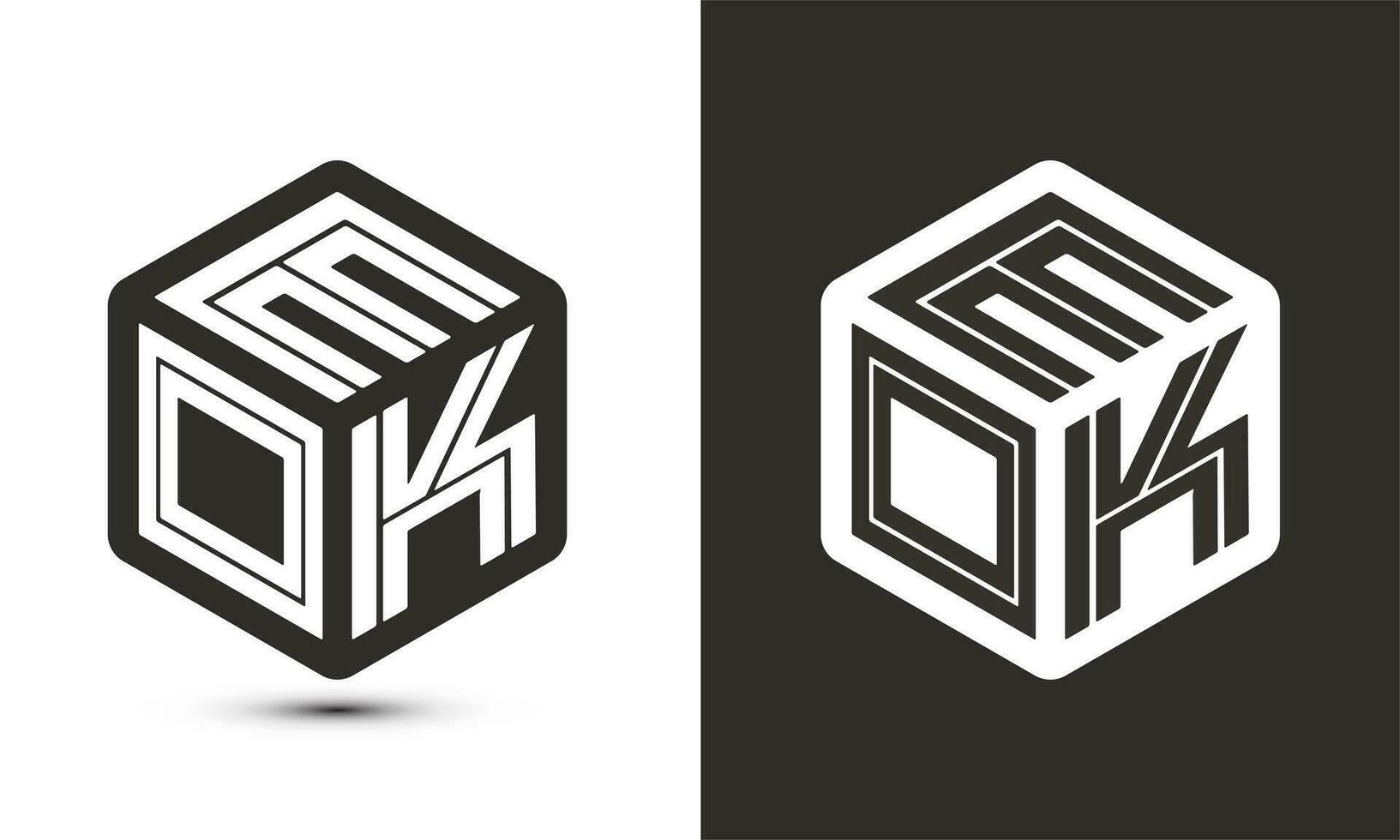 EOK letter logo design with illustrator cube logo, vector logo modern alphabet font overlap style.