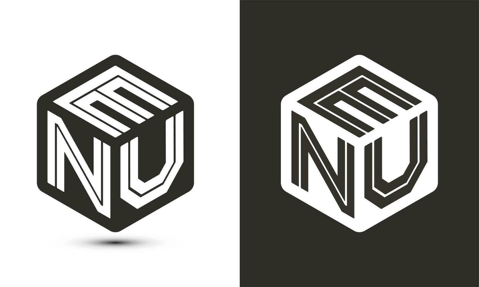 ENU letter logo design with illustrator cube logo, vector logo modern alphabet font overlap style.