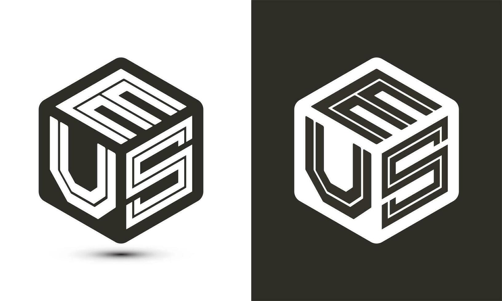 EUS letter logo design with illustrator cube logo, vector logo modern alphabet font overlap style.