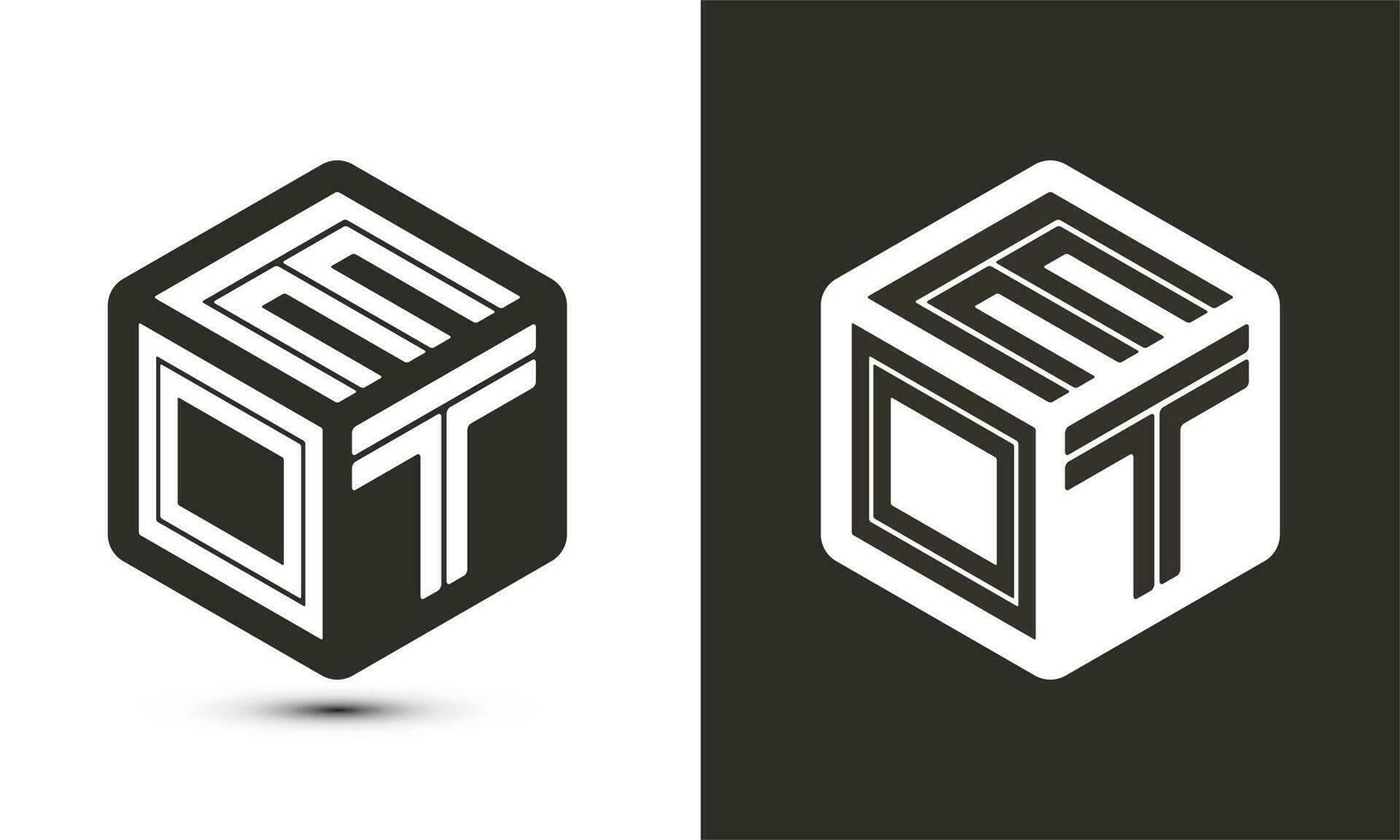 EOT letter logo design with illustrator cube logo, vector logo modern alphabet font overlap style.