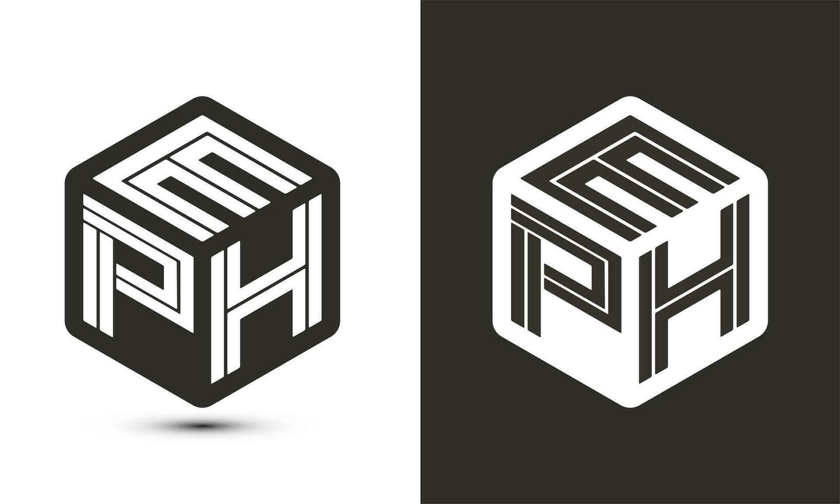 EPH letter logo design with illustrator cube logo, vector logo modern alphabet font overlap style.