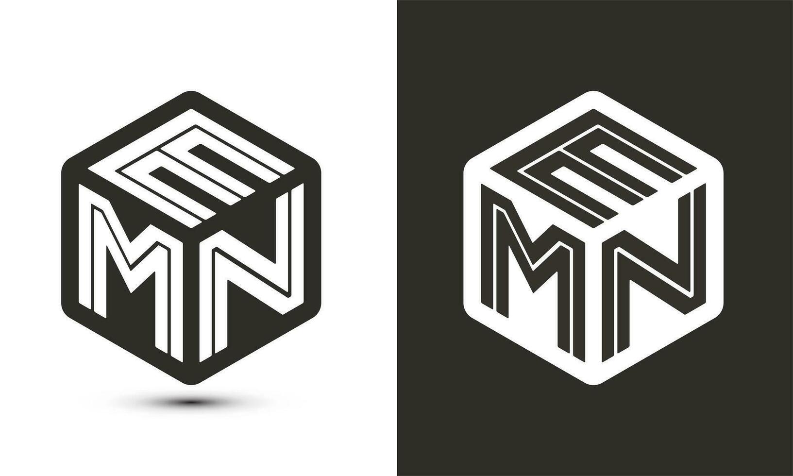 EMN letter logo design with illustrator cube logo, vector logo modern alphabet font overlap style.