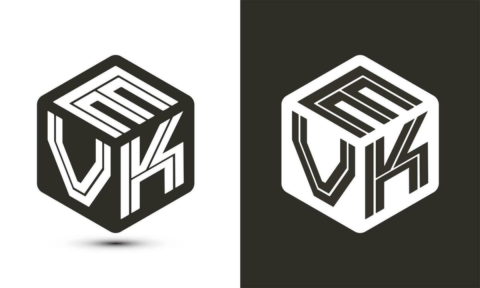 evk letra logo diseño con ilustrador cubo logo, vector logo moderno alfabeto fuente superposición estilo.