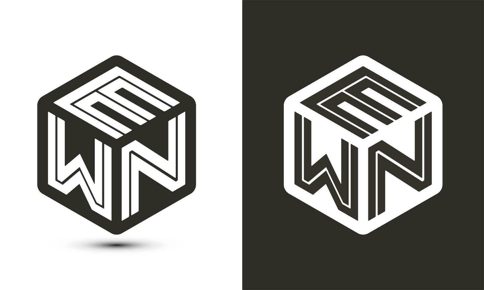 ewn letra logo diseño con ilustrador cubo logo, vector logo moderno alfabeto fuente superposición estilo.