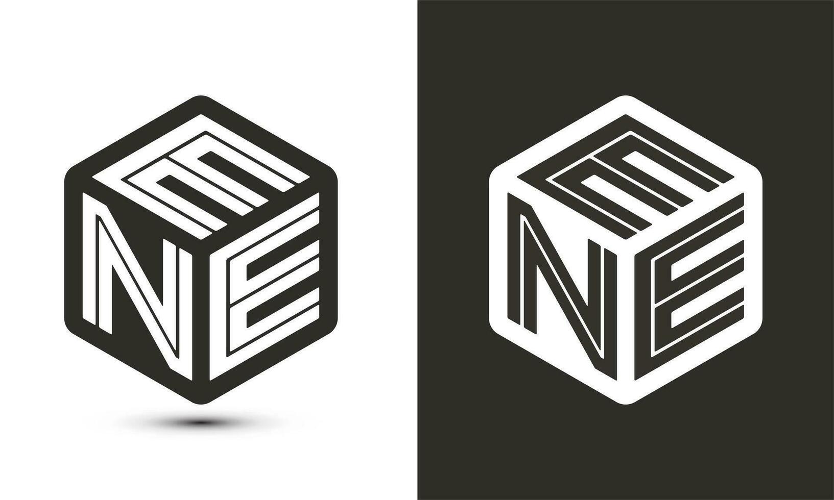 ENE letter logo design with illustrator cube logo, vector logo modern alphabet font overlap style.