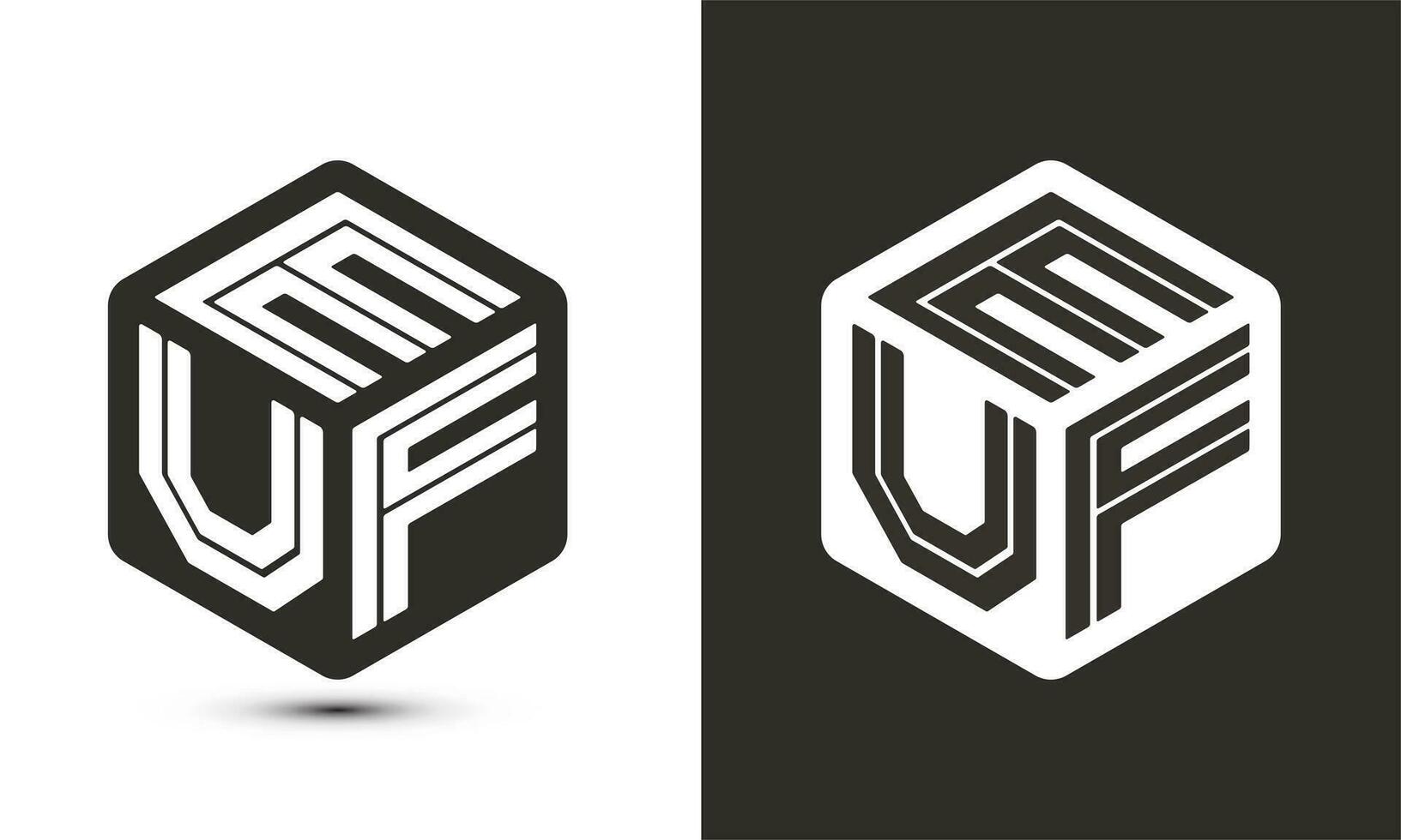 EUF letter logo design with illustrator cube logo, vector logo modern alphabet font overlap style.