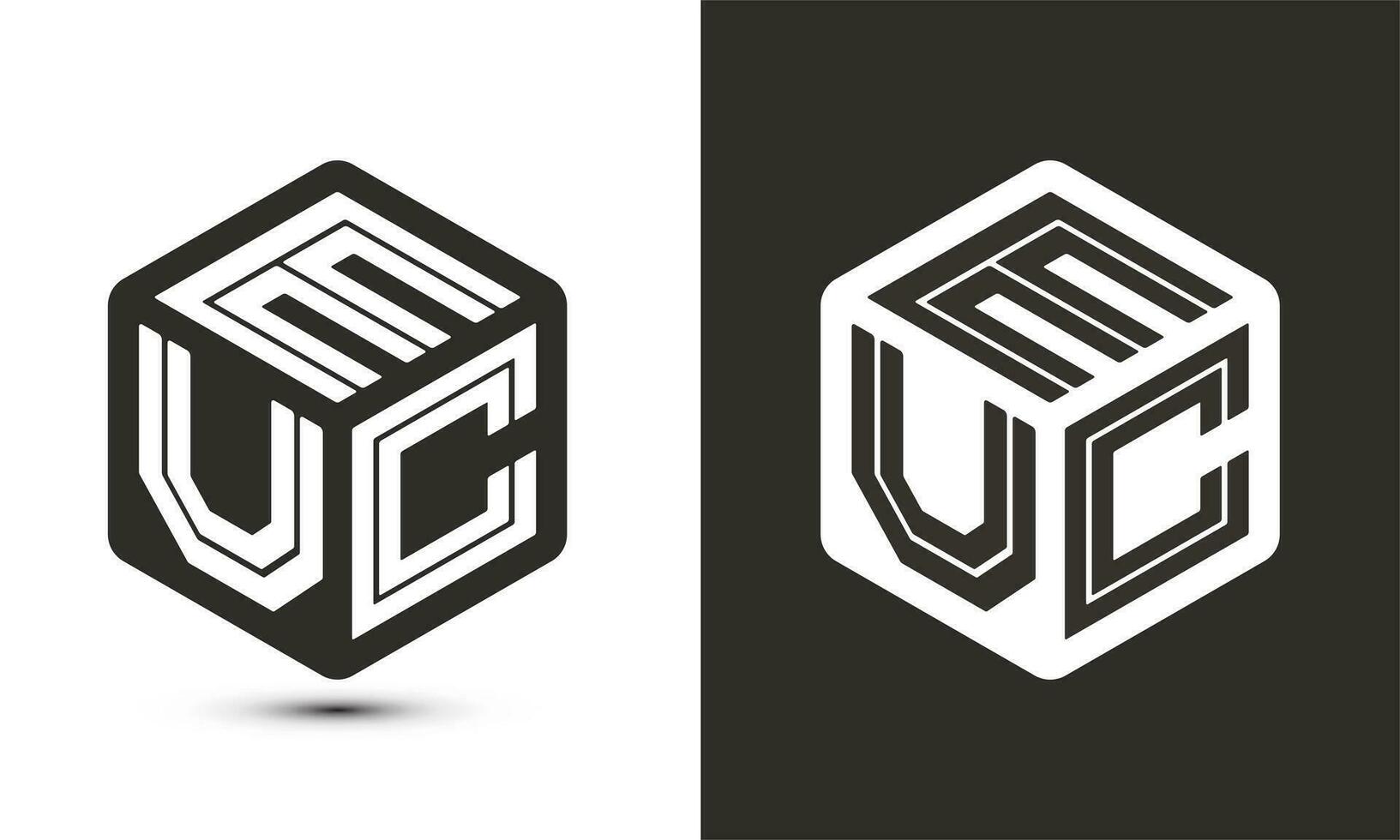 EUC letter logo design with illustrator cube logo, vector logo modern alphabet font overlap style.